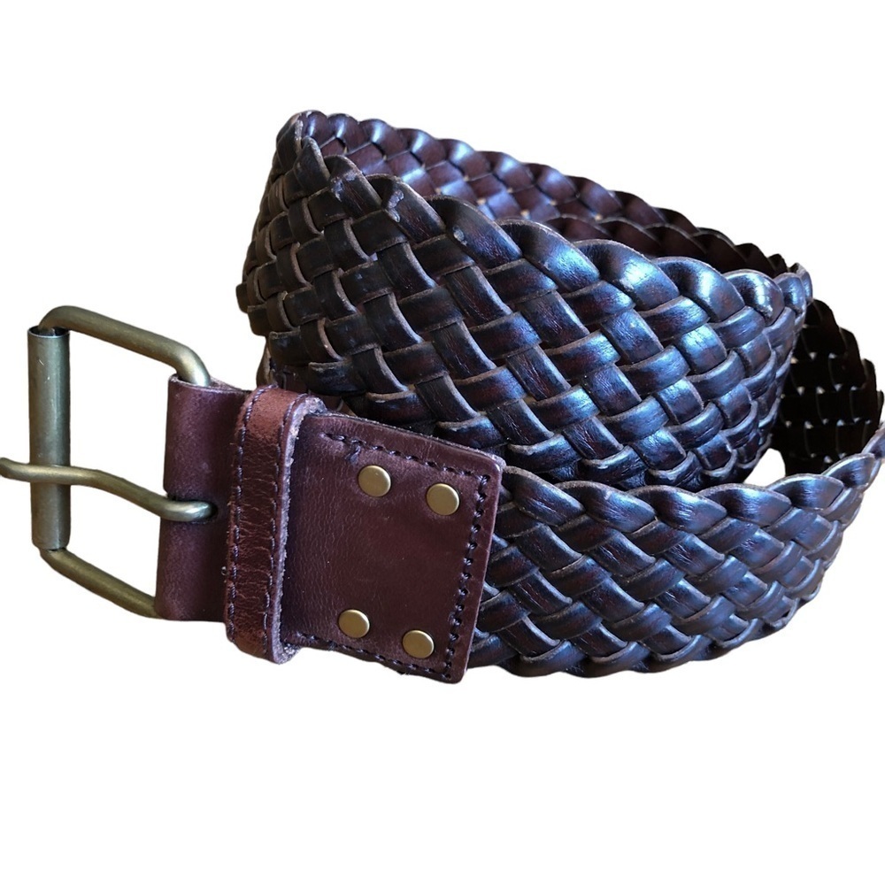 American Living Brown Woven Leather Belt Large